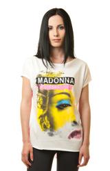 Модная футболка с изображением Мадонны и ажурной розовой спиной Скидка